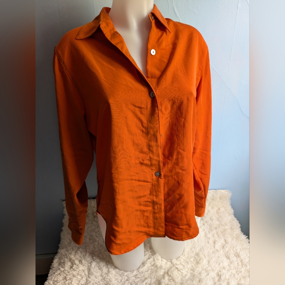 NWT Jones & Co Women's Size 6 Vibrant Orange Button Down Shirt